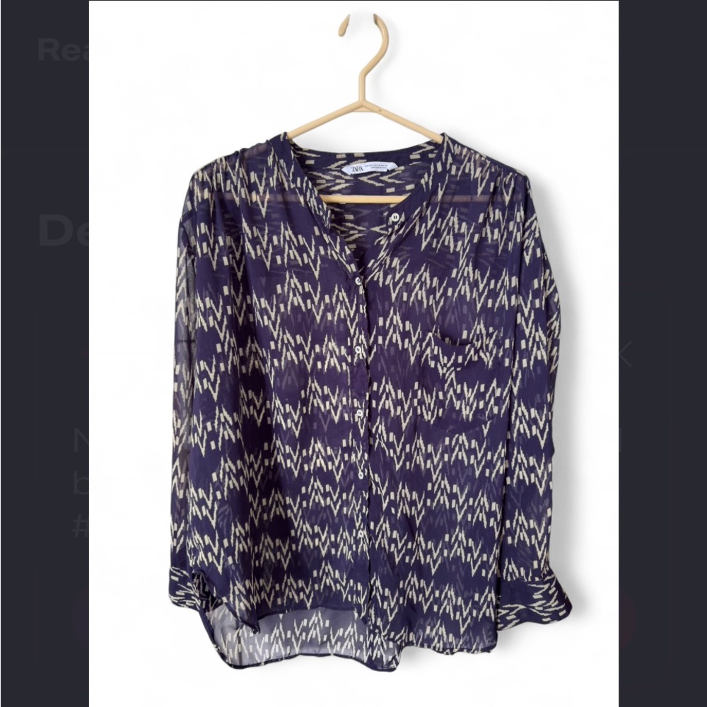 Zara purple and white Zigzag Blouse